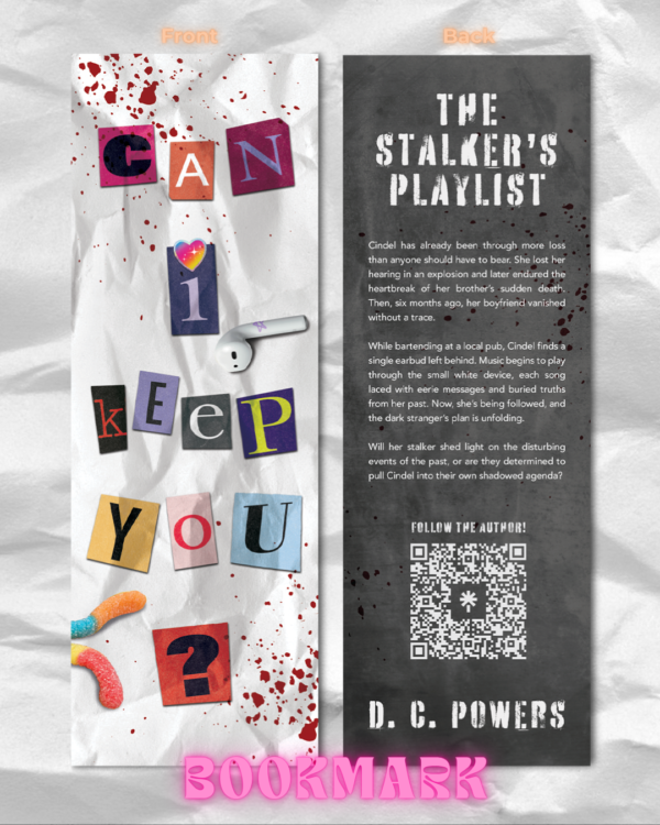 Double sided themed bookmark from "The Stalker's Playlist"