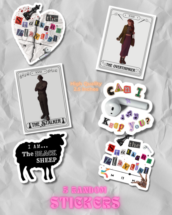Picture of six themed stickers from "The Stalker's Playlist"