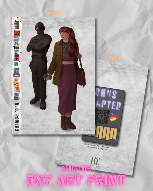 5x7 cardstock print of characters from "The Stalker's Playlist"